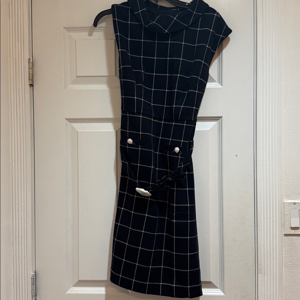 Talbots Black Dress with White Grid Pattern